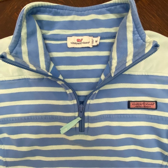 Vineyard Vines Woman’s Blue Striped Quarter Zip Sweatshirt Medium - Picture 3 of 8